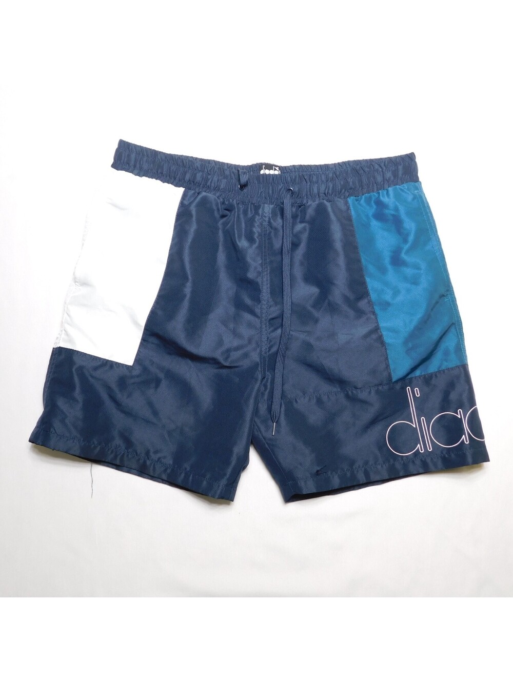 Diadora Men's Size M Athletic Shorts Blue Colorblock Nylon Swim Trunks Drawstrin